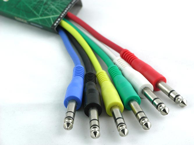 6 x STEREO JACK PATCH CABLES 0.3m leads PA cable lead 6.35 mm 1/4